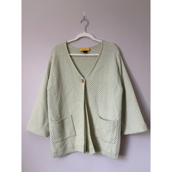 St. John Wool Knit Bell-Sleeve Open-Front Pockets Cardigan Sweater Pastel Green - Picture 1 of 14